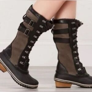 SOREL CONQUEST CARLY II TALL LEATHER BOOTS BLACK KETTLE NL2273-010 Waterproof